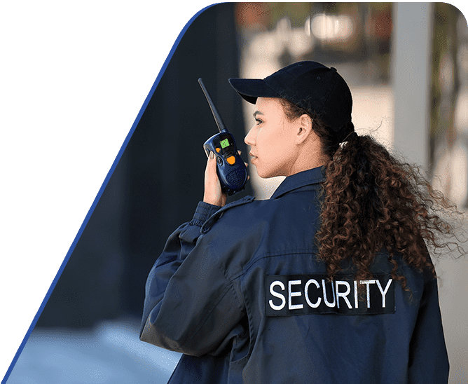 Amtivo (Formerly Certification Europe and EQA) - Manned Guarding - Security guard using a walkie talkie