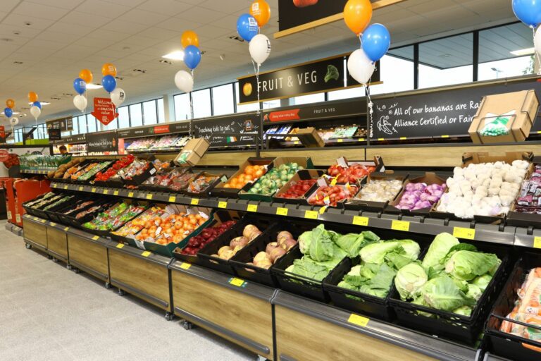 Aldi case study - rows of fruit and vegetables